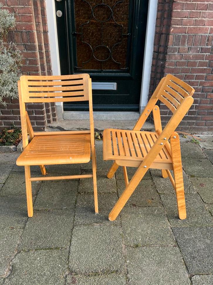 Vintage vouwstoelen Ikea Nikolaus grenen 1990 set/2, Huis en Inrichting, Stoelen, Gebruikt, Twee, Hout, Bruin, Ophalen of Verzenden
