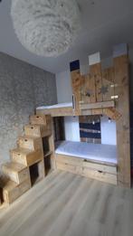 Stapelbed hout, handgemaakt met trap en kast, Kinderen en Baby's, Kinderkamer | Stapelbedden en Hoogslapers, Ophalen, Gebruikt