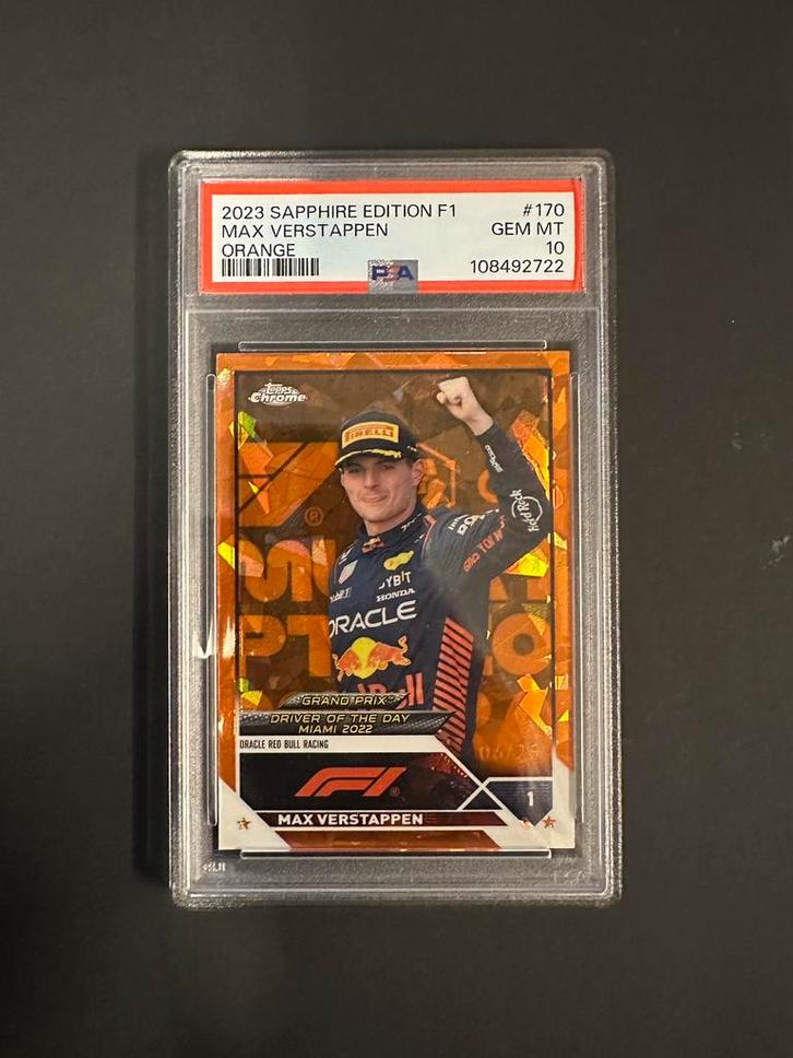 F1 Max Verstappen #170 2023 Orange Sapphire #/25 PSA 10, Hobby en Vrije tijd, Stickers en Plaatjes, Nieuw, Plaatje, Ophalen of Verzenden