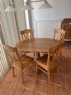 Lichteiken eettafel uitklapbaar met vier stoelen, Ophalen, 100 tot 150 cm, 50 tot 75 cm, Eikenhout