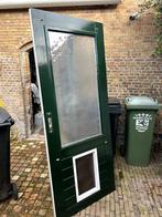 Merbau deur met hondenluik, Doe-het-zelf en Verbouw, Deuren en Horren, Ophalen, Gebruikt, 80 tot 100 cm, Buitendeur