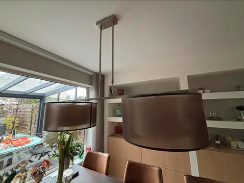 Eetkamertafel lamp met dubbele kap., Huis en Inrichting, Lampen | Lampenkappen, Gebruikt, 50 cm of meer, Rond, Crème, Ophalen