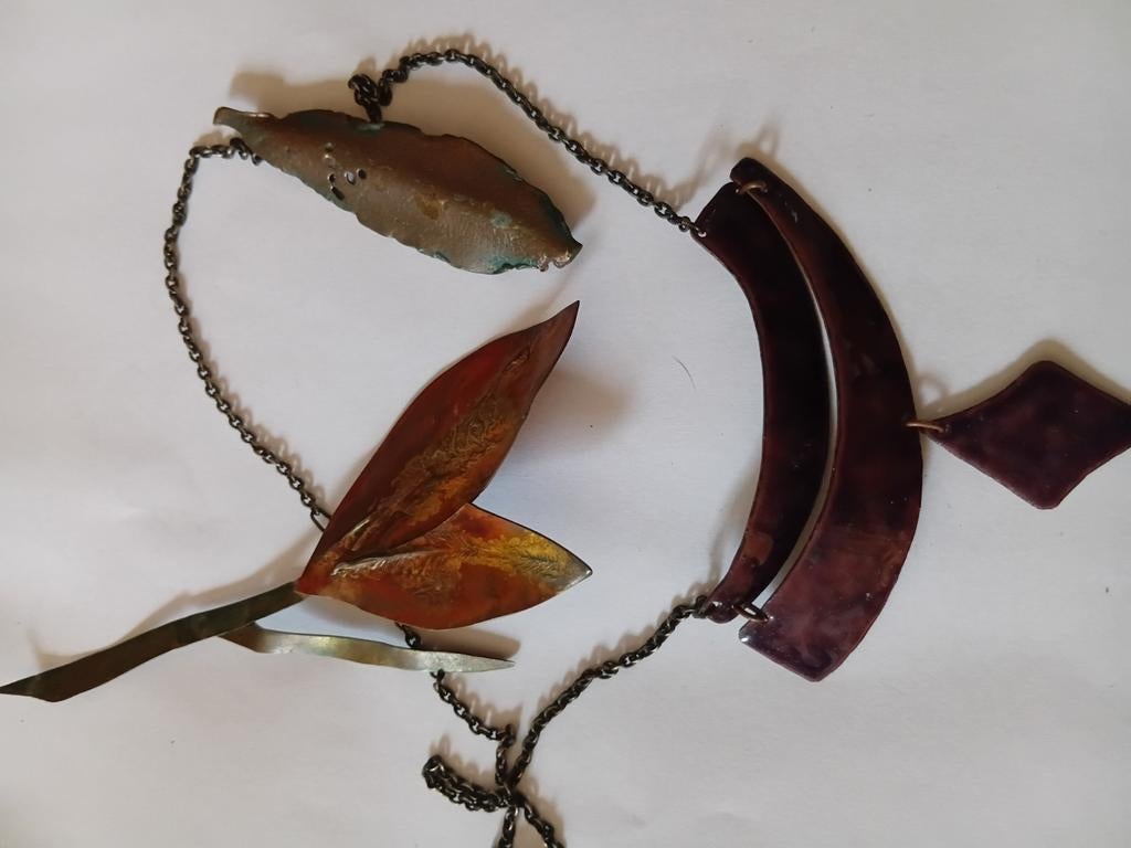 Vintage Emaille Sieraden Set: Broches & Ketting, Overige kleuren, Ophalen of Verzenden, Zo goed als nieuw, Overige materialen