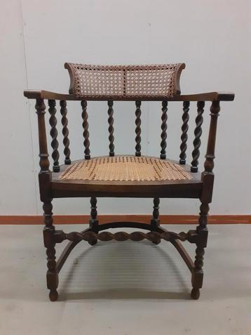 Antieke Edwardiaanse Stoel - Hout & Riet beschikbaar voor biedingen