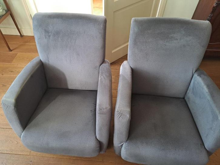 2 donkergrijze fauteuils, Huis en Inrichting, Fauteuils, Gebruikt, Stof, 50 tot 75 cm, Minder dan 75 cm, Ophalen