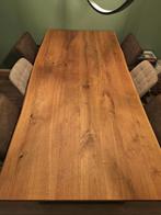 te koop zgan massief eiken industriele eettafel boomstamblad, Huis en Inrichting, Ophalen, Zo goed als nieuw, Industrieel, 6 tot 8 stoelen