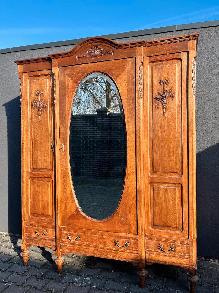 Massief eiken vintage kleding linnen meidenkast leg hang lad, Huis en Inrichting, Kasten | Kledingkasten, Gebruikt, 200 cm of meer