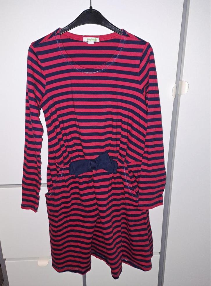 Mooie rood blauw streep jurk strik zilverdraad Bossini 140, Kinderen en Baby's, Kinderkleding | Maat 140, Zo goed als nieuw, Meisje