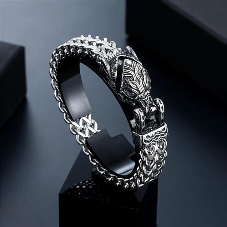 Roestvrij Stalen Berenkop Heren Armband, Sieraden, Tassen en Uiterlijk, Armbanden, Nieuw, Staal, Zilver, Verzenden