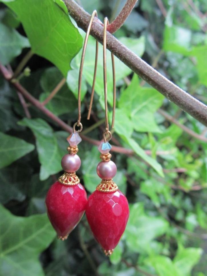 Oorbellen Elaine jade facet-swarovski goud, Sieraden, Tassen en Uiterlijk, Edelstenen, Nieuw, Ophalen