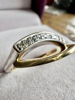 14 karaat wit en geel gouden ring met diamanten, Goud, Met edelsteen, 17 tot 18, Ophalen of Verzenden