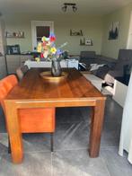 Houten eettafel met 6 kuipstoelen. Afmetingen: 180x100x79 cm, Ophalen, Gebruikt, Vintage, 4 tot 6 stoelen