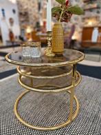 Vintage salontafel double swivel messing rookglas 70s, Ophalen, Gebruikt, 100 tot 150 cm, .