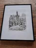 Ingelijste ets van Praag, Antiek en Kunst, Kunst | Etsen en Gravures, Ophalen of Verzenden