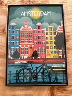 Amsterdam Poster - Kleurrijke Grachtenpanden, Huis en Inrichting, Woonaccessoires | Schilderijen, Tekeningen en Foto's, Ophalen of Verzenden