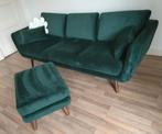 Sofacompany 3-zits bank Sigrid 
met hocker groen velours, Ophalen, Driepersoons, 75 tot 100 cm, Zo goed als nieuw