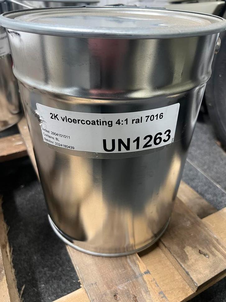 2k Vloercoating RAL 7016 + Primer - 200m2, Doe-het-zelf en Verbouw, Verf, Beits en Lak, Nieuw, Verf, 20 liter of meer, Grijs, Ophalen