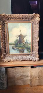 Oud schilderij van molen olie op paneel, Ophalen of Verzenden