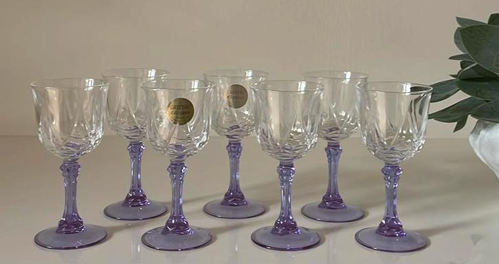 7 Cristal d’Arques Auteuil Lilas likeurglazen, Verzamelen, Glas en Borrelglaasjes, Zo goed als nieuw, Overige typen, Ophalen of Verzenden