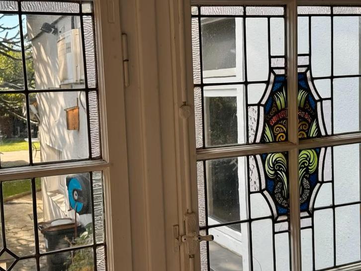 Uniek!!!!!,antieke hoek serre jaren 30- met glas in lood., Antiek en Kunst, Antiek | Meubels | Kasten, Ophalen