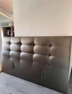 Tweepersoonsbed - taupe leer, Ophalen, Gebruikt, Bruin, Tweepersoons