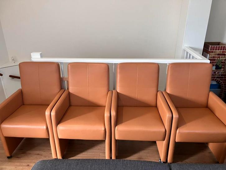 5 leren eetkamer stoelen Goossens Riva, Huis en Inrichting, Stoelen, Gebruikt, Vijf, Zes of meer stoelen, Leer, Rood, Ophalen