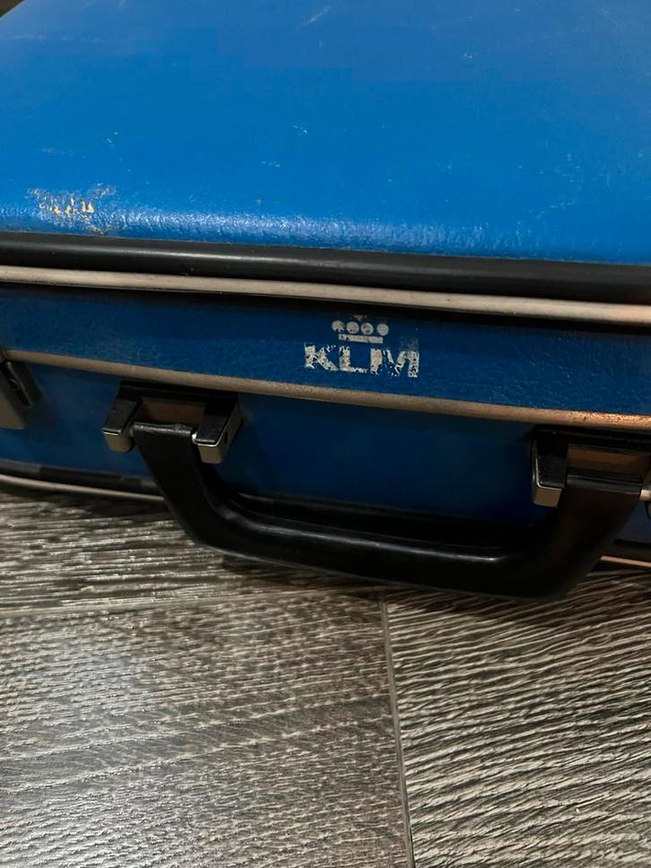 Vintage KLM Koffertje - Jaren 70 blauw, Sieraden, Tassen en Uiterlijk, Koffers, Gebruikt, Overige materialen, Ophalen of Verzenden