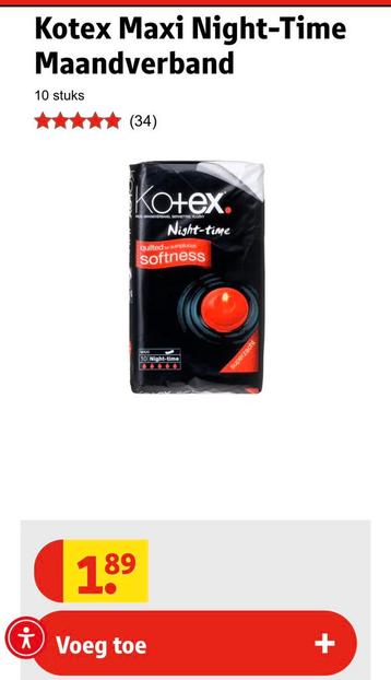 Kotex Maxi Night-Time Maandverband beschikbaar voor biedingen