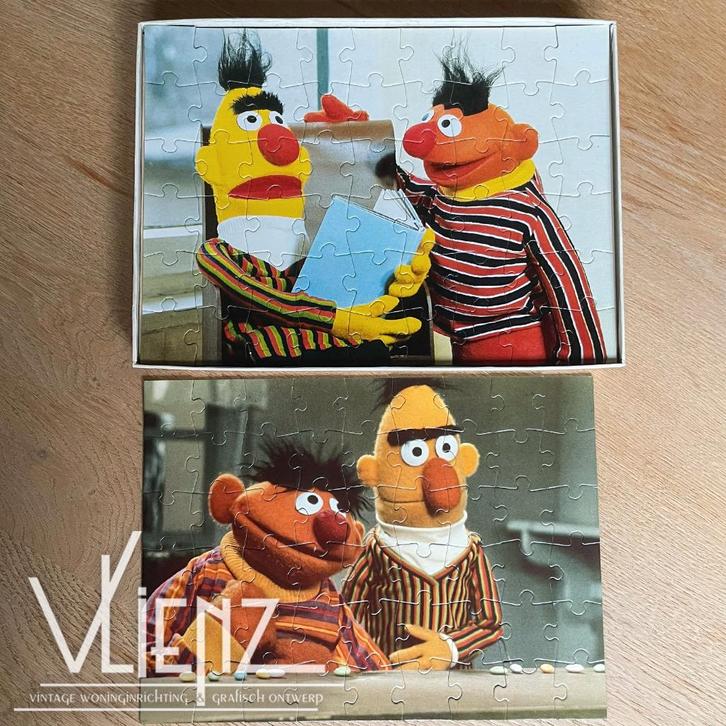 Vintage dubbele puzzel Bert en Ernie Sesamstraat 54 stukjes, Kinderen en Baby's, Speelgoed | Kinderpuzzels, Gebruikt, 4 tot 6 jaar