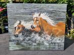 mooi schilderij paarden in het water (haflingers), Ophalen of Verzenden, Schilderij, Minder dan 50 cm