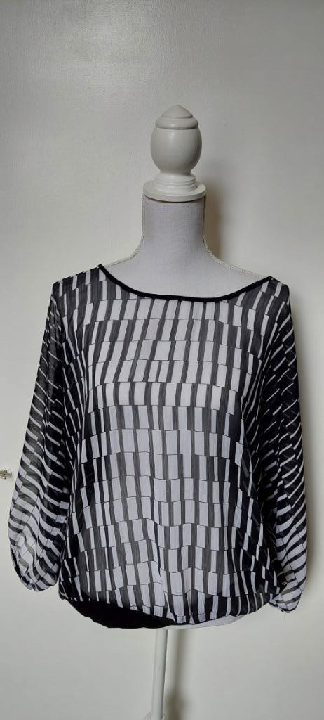 Top: Dunne zwart/witte blouse/top – Trend One, XL, Kleding | Dames, Tops, Zo goed als nieuw, Maat 46/48 (XL) of groter, Zwart