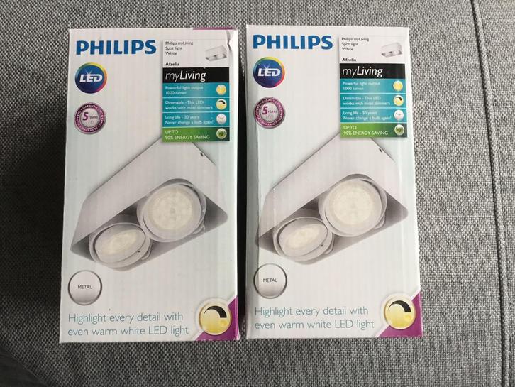 2x Philips Afzelia LED spots - dimbaar - NIEUW in verpakking, Huis en Inrichting, Lampen | Spots, Nieuw, Plafondspot of Wandspot