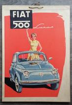 Vintage Retro Auto Reclame Bord Dik Karton FIAT 500 Car, Verzamelen, Merken en Reclamevoorwerpen, Reclamebord, Gebruikt, Ophalen of Verzenden