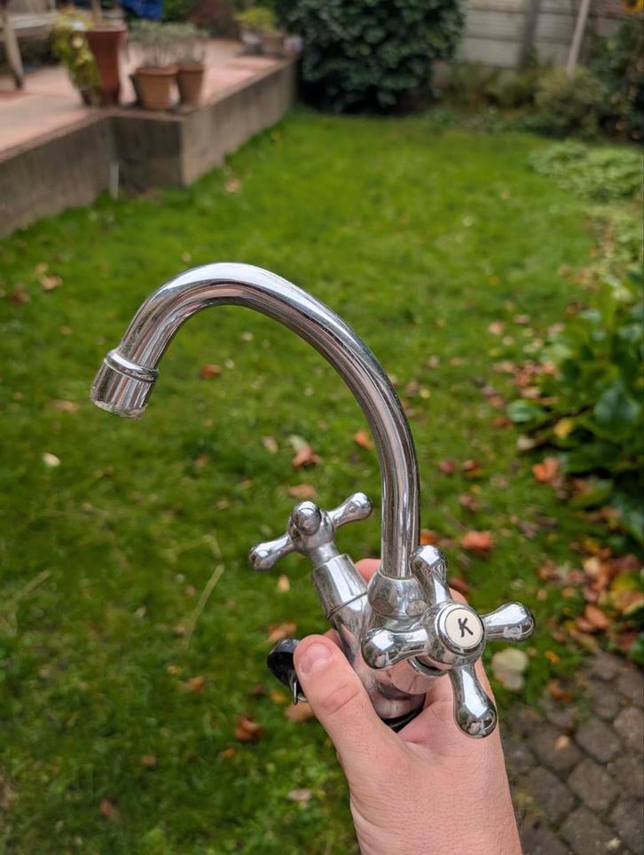 Vintage Chroom Wastafelkraan, Doe-het-zelf en Verbouw, Sanitair, Gebruikt, Kraan, Chroom, Ophalen