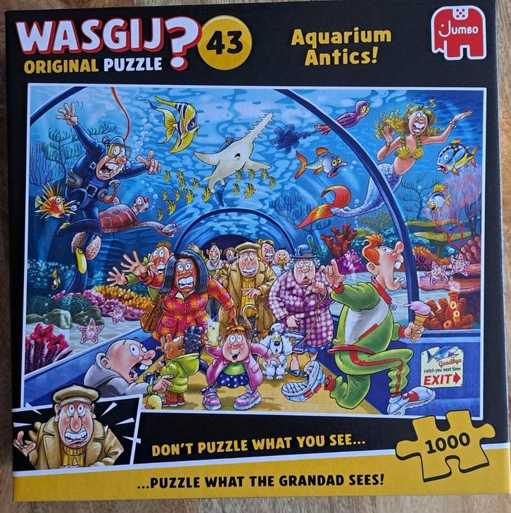 Puzzle Wasgij 1000 stuks Niet in de haak! (Aquarium Antics!), Hobby en Vrije tijd, Denksport en Puzzels, Zo goed als nieuw, Legpuzzel
