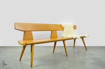  Vintage Deense massief houten bank, Jacob K. Brandt, 60s beschikbaar voor biedingen