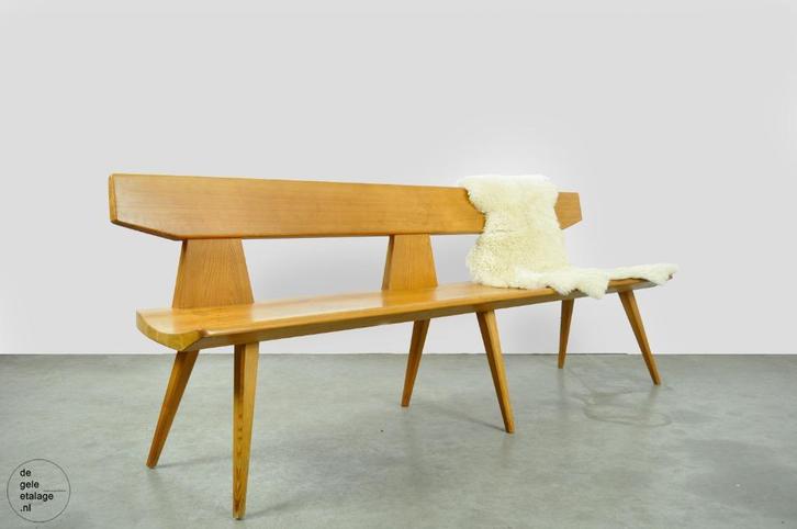 Vintage Deense massief houten bank, Jacob K. Brandt, 60s, Huis en Inrichting, Banken | Sofa's en Chaises Longues, Gebruikt, Driepersoons