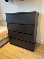 Zwarte ladekast met houtlook – 4 lades (80x50x100 cm), Ophalen, Overige materialen, Gebruikt, 100 tot 150 cm