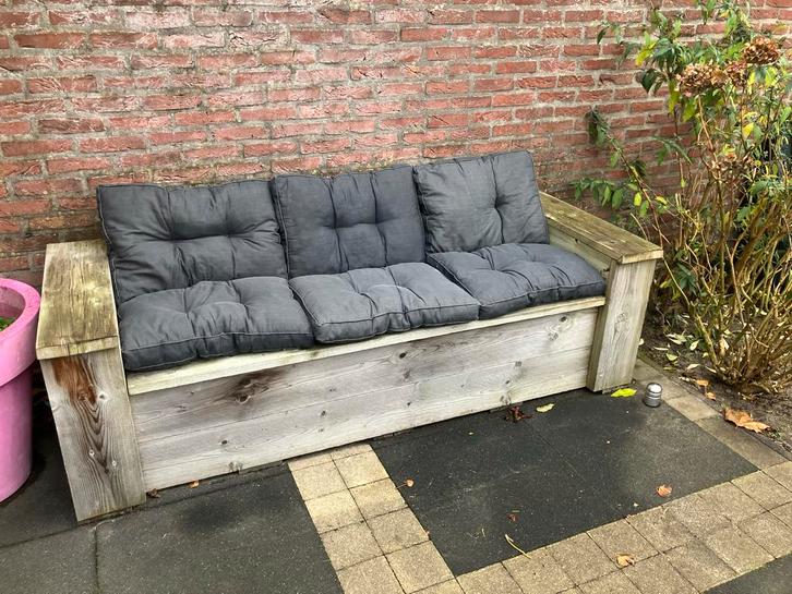 Houten Tuinbank met Kussens, Tuin en Terras, Tuinbanken, Gebruikt, Hout, Ophalen