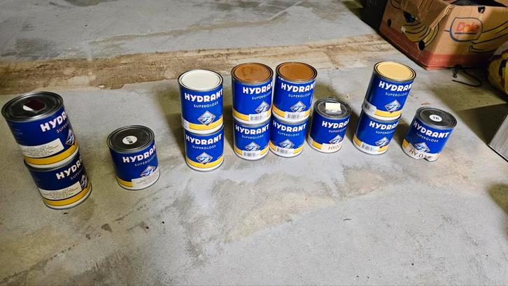 13 blikken hydrant jachtlak. Verschillende kleuren zie foto., Doe-het-zelf en Verbouw, Verf, Beits en Lak, Zo goed als nieuw, Ophalen of Verzenden