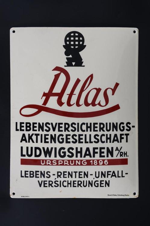 Bol emaille bord Atlas Levensverzekering, Verzamelen, Merken en Reclamevoorwerpen, Gebruikt, Reclamebord, Ophalen of Verzenden