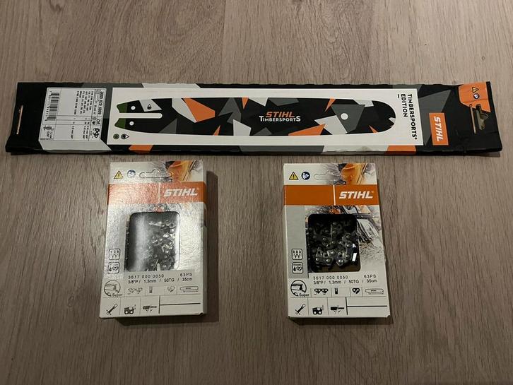 Stihl timbersports zaagblad 35cm + 2 Stihl kettingen, Tuin en Terras, Hand-tuingereedschap, Nieuw, Ophalen of Verzenden