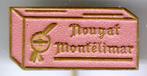 Nogat Montélimar roze op koper kermis speldje ( W_532 ), Verzamelen, Speldjes, Pins en Buttons, Verzenden, Zo goed als nieuw, Merk