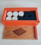 Damschijven, dammen in houten doos, Hobby en Vrije tijd, Gezelschapsspellen | Bordspellen, Een of twee spelers, Ophalen of Verzenden