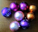 8 prachtige grote vintage glitter Kerstballen roze goud paar, Verzenden, Zo goed als nieuw