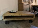 Nieuwe industriele salontafel op ijzeren wielen, Ophalen, 100 tot 150 cm, Nieuw, 50 tot 100 cm