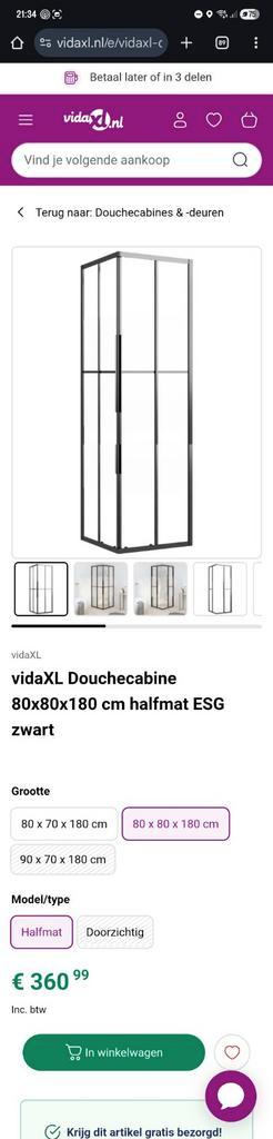 VidaXL Douchecabine 80x80x180 cm - Nieuw & Compleet, Doe-het-zelf en Verbouw, Sanitair, Nieuw, Ophalen