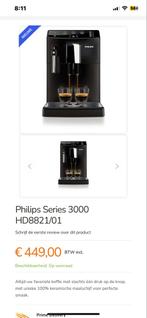Philips Series 3000 HD8821/01 Espresso Machine, Afneembaar waterreservoir, Espresso apparaat, Zo goed als nieuw, 2 tot 4 kopjes
