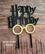 Happy birthday taarttopper zwart acryl oa harry Potter, Hobby en Vrije tijd, Taarten en Cupcakes maken, Ophalen of Verzenden, Nieuw