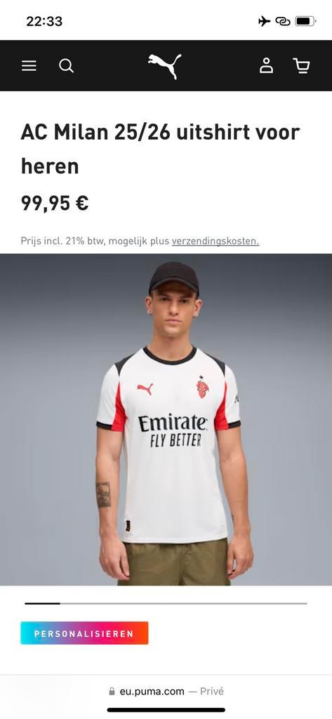 AC Milan uitshirt, Sport en Fitness, Voetbal, Zo goed als nieuw, Shirt, Maat XS of kleiner, Ophalen of Verzenden